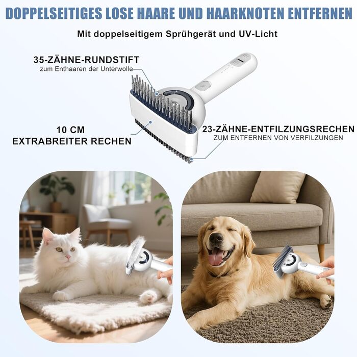 Двостороння щітка для підшерстка та парова щітка для собак та котів з 2 рівнями розпилення, широка розпушувальна щітка для довгошерстих тварин з ковтунами, інструмент для догляду та масажу