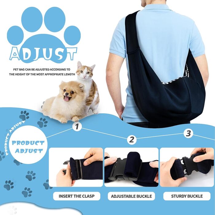 Сумка-переноска для тварин, регульована переноска для собак, реверсивна переноска для маленьких собак до 7 кг, переноска для собак, переноска для собак для прогулянок та активностей на відкритому повітрі (Темно-синій)