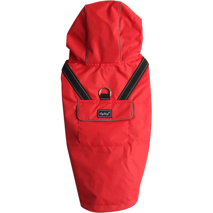 Преміум дощовик для собак з капюшоном, розмір S (Small), червоний. Дощовик для маленьких собак, для активного відпочинку, водонепроникний, з кишенями.