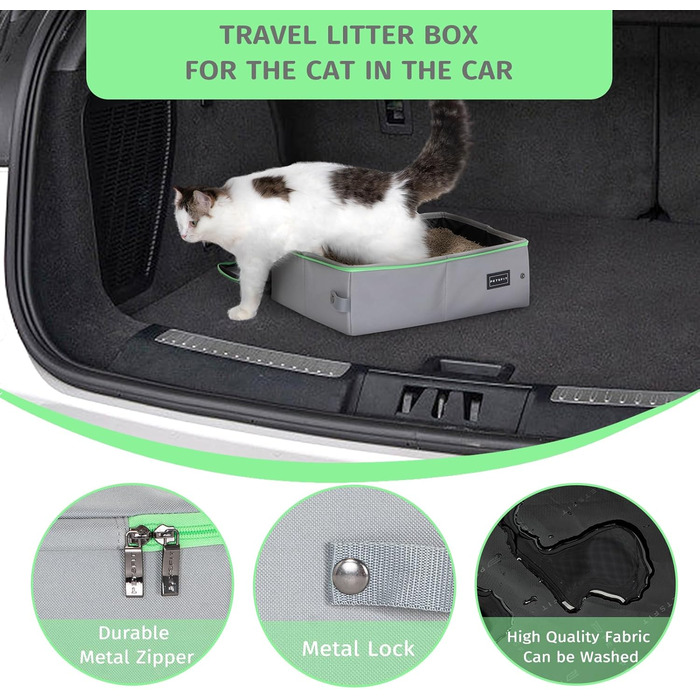 Портативний туалет для котів Petsfit - складаний, легкий, для подорожей (40x30x12 см, сірий & зелений)
