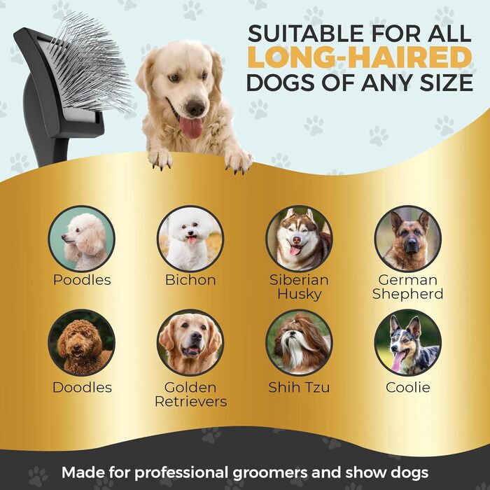 PawsltlveShine вигнута щітка для собак, для розчісування та видалення ковтунів, для пуделів, голдендудлів, довгошерстих собак, велика, чорна
