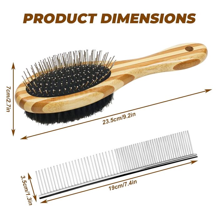 Двостороння щітка для грумінгу собак та котів з дерева, піни та щетини, для короткої та довгої шерсті (великий)
