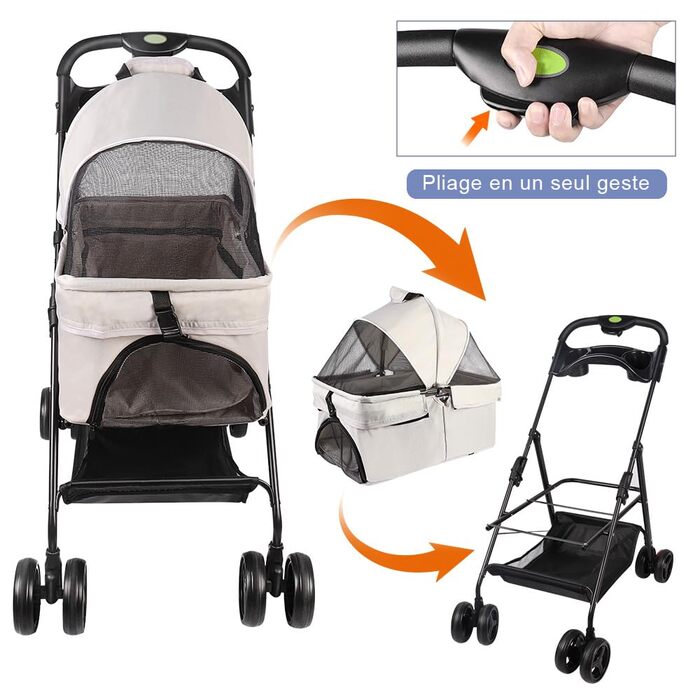 Візок для собак середніх порід, 25 кг, 4-колісний візок для собак та котів, складаний, для подорожей, сірий (50 x 65 x 99 см)