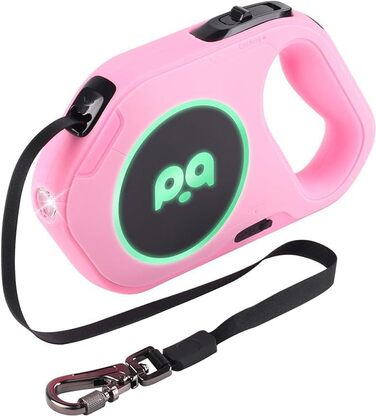 Висувна поводок для собак з LED-підсвічуванням, гальмом та системою швидкого розблокування. 5м нейлоновий поводок для собак середніх та маленьких порід (до 40 кг). Білий/Рожевий колір