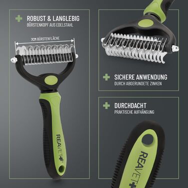 Щітка для собак та котів ReaVET для видалення підшерстя та ковтунів. Підходить для великих порід, має масажний ефект та захищає верхній шар шерсті. Розмір M-L