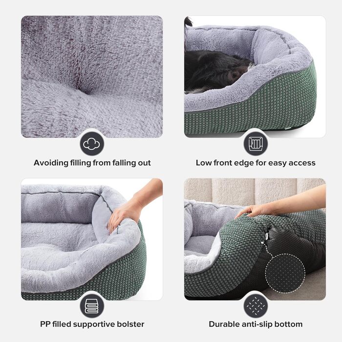 Ортопедичне ліжко для собак Invenco, розмір M, тепле та м'яке, з антиковзною основою (30'x24'x9'), розміри S (20'x19'x6'), колір зелений