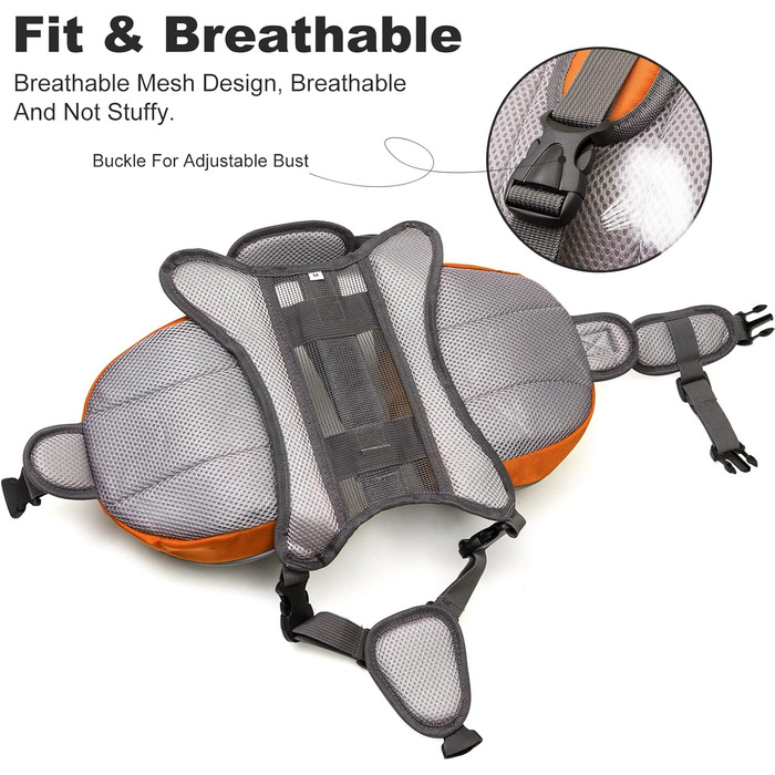 Шлейка для собак PETCUTE середнього та великого розміру, регульована, для прогулянок, тренувань, з відбиваючими елементами та ручкою (Помаранчевий, S)