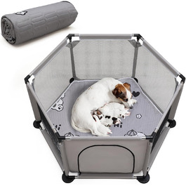 Квадратна переноска для цуценят, ігровий центр, матрац для собак, 122 x 65 см (сірий). Підходить для великих та малих порід.