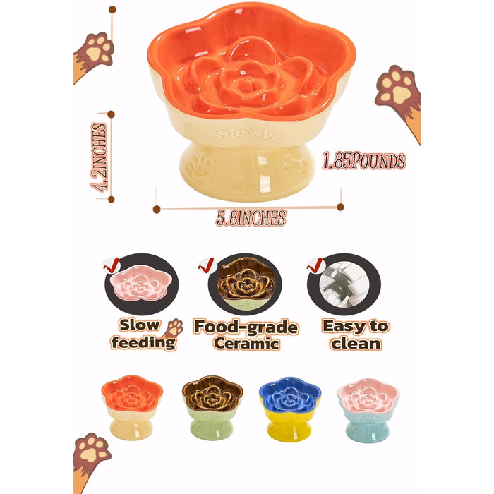 Миска для повільного годування домашніх тварин, керамічна, нахилена, для котів та маленьких собак, запобігає блювоті та удушенню (Рожева), (Оранжева/Захід сонця у вигляді зигзага)