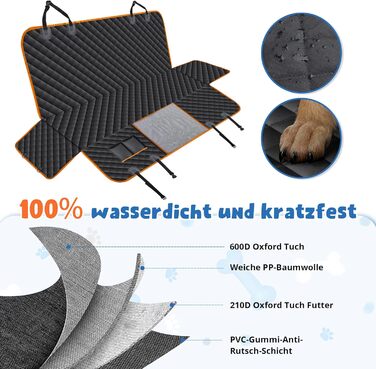 Водонепроникний килимок для собак у машину Heatail для заднього сидіння з боковими захисниками та сіткою, 135 x 148 см, чорний/помаранчевий