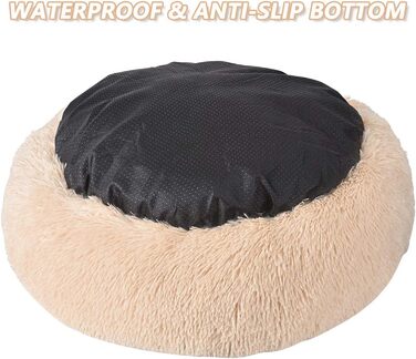М'яке кругле ліжко для котів та собак. Кругле лежанка для тварин, пухнасте, миється, 70см, бежеве. Лежанка-донат для кошенят та маленьких собак.