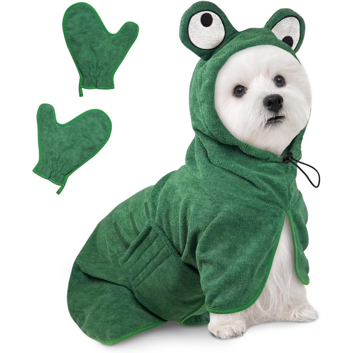 Рушник для собак Badeantel: швидковисихаючий рушник з мікрофібри з регульованим ремінцем на липучці для великих, середніх та маленьких собак/котів (зелений, зелений жаб)