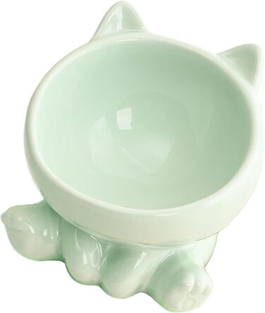 Керамічна годівниця для котів YLWX, піднята, нахилена, захист шиї, для котів та собак (зелена)
