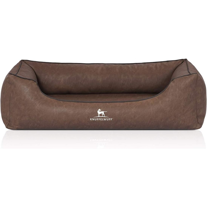 Лягу для собак Knuffelwuff Henderson з штучної шкіри з мармуровим ефектом XXL, 120 x 85 см - знімний чохол - легко чистити - для великих, середніх та маленьких собак (Коричневий, L 120 x W 85 x H 25 см)