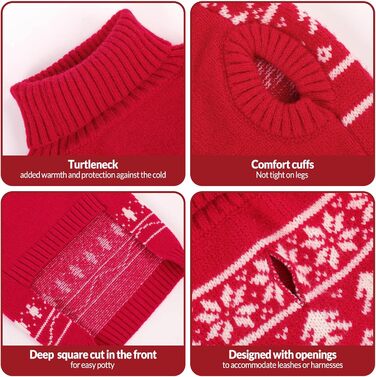 Пуловер для собак на Різдво, великі породи, з рожевим горлом, з малюнком сніжинок, для собак, різдвяний костюм, L, обхват грудей 53 см, червоний