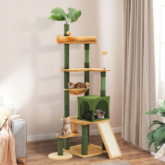 Висока когтеточка для великих кішок із зеленого сизалю