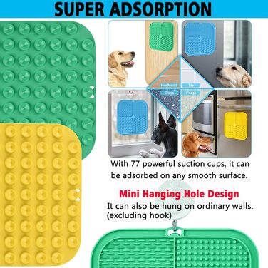 Килимок для лизання собак Kwispel: великий, з присосками, для заспокоєння, з дозатором ласощів, для собак та котів (зелений)