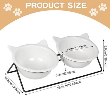 Набір з 2 керамічних мисок для котів, нахил 15°, протиковзкий, для води, вологого та сухого корму, ласощів, ідеально для котів та маленьких собак