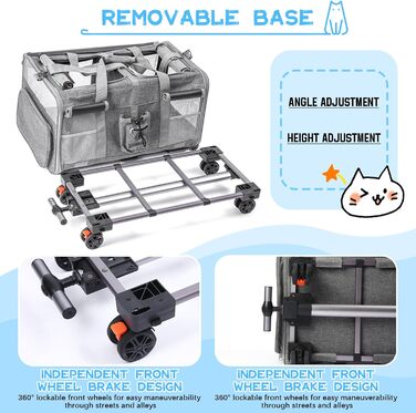 Велика переноска для тварин з двома відділеннями та колесами для кота/собаки, знімна складана переноска для 2 котів до 20 кг, вентильована переноска-рюкзак для котів для подорожей/походів/кемпінгу
