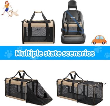 Розширювана переноска для домашніх тварин Wakytu для собак та котів, велика сумка для подорожей з 5 сітчастими вікнами (Коричнева, L)