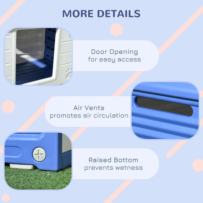 Будка для собак PawHut, пластикова, для вулиці, 60x42x40 см, блакитно-біла