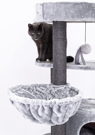 Котячий дряпак Petrebels Charlotte 134 см, преміум-якість, з гамаком, лежаком і будкою, сірий