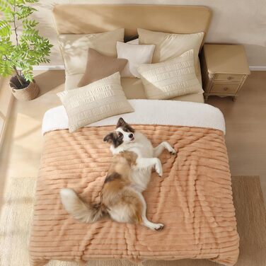 Водонепроникний коврик для собак Luciphia, великий, ультрам'який, заспокійливий, з високим ворсом, фланелевий накид, довговічний та теплий, захист меблів (диван, ліжко), ковдра для тварин, машинне прання, XL (85''x57'') (Warm Caramel, XL(85''x57''))