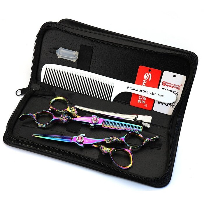 Набір професійних ножиць для стрижки та вирівнювання волосся Titan, 14 см або 15.2 см, у подарунковій коробці (6 шт.)