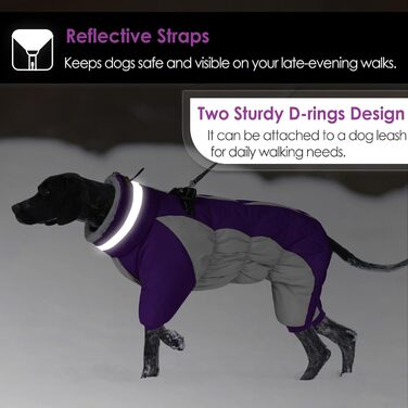 Теплий зимовий одяг для собак AOFITEE: вітрозахисний флісовий костюм з інтегрованим шлейкою, світловідбиваючим коміром, для чотирилапих, малих порід, фіолетовий