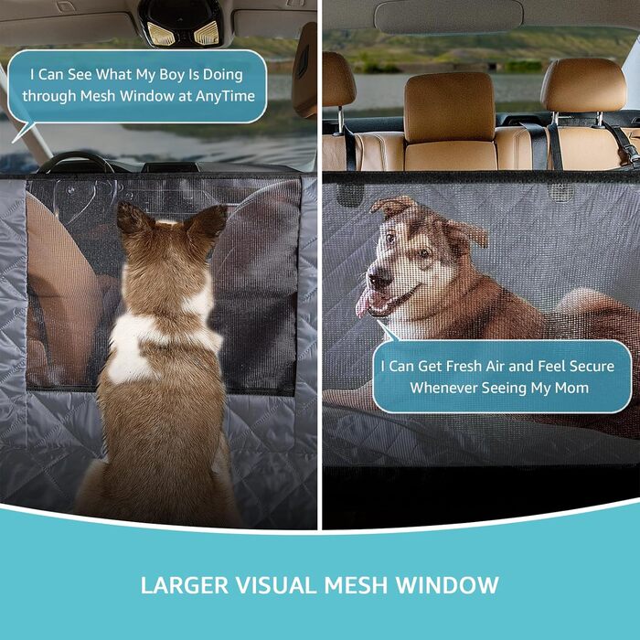 Гамак для собак у машину | Сітка на вікно та ремінь безпеки | 100% водонепроникний чохол на заднє сидіння для собак, безпечні поїздки з захистом бокових дверей | Нековзний, стійкий до подряпин, сірий стандартний чохол на заднє сидіння