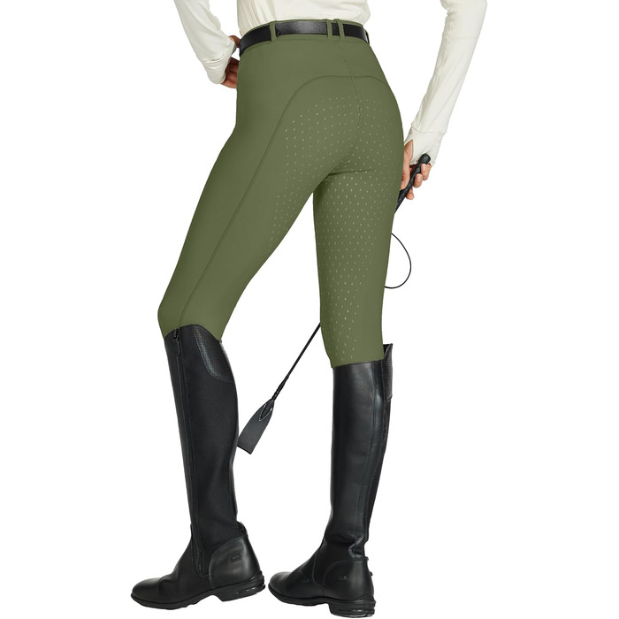 Легінси для верхової їзди WILLIT Daen з силіконовим покриттям, висока талія, кишеня на блискавці, петлі для ременя, колір хакі (L)