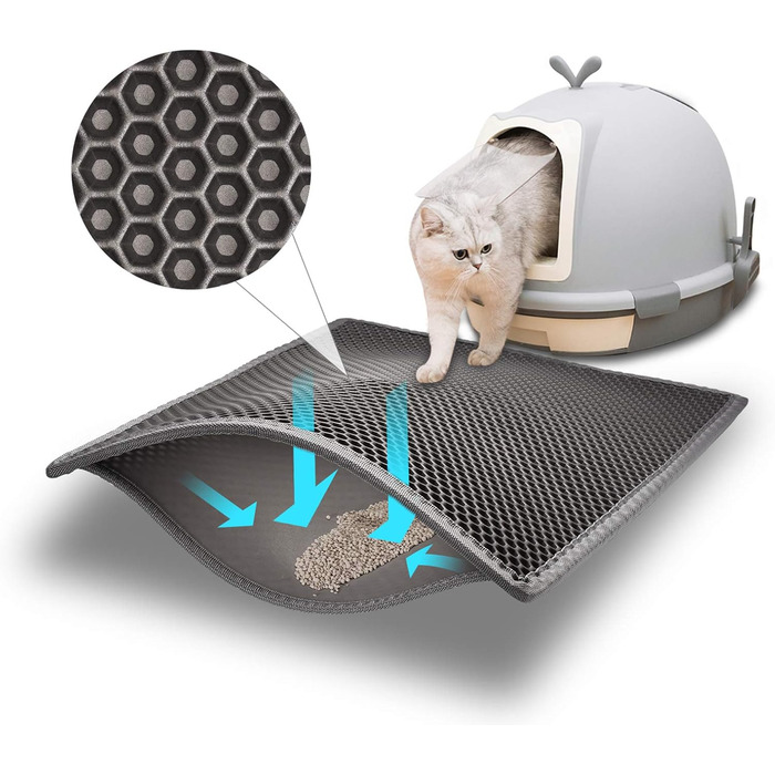 Килимок для котячого туалету Pieviev Katzenklo Matte з дизайном у вигляді стільових сот, сірий (76x61 см)