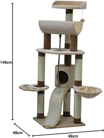 Дряпка для котів Bontoy Lou, кремово-коричнева, 145 см, велика лежанка 46 см, ігровий комплекс для відпочинку, ігор та точіння кігтів