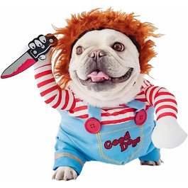 Костюм на Хелловін для собак - Чакі, костюм для собак, лялька-вбивця, веселий одяг для собак, регульований, косплей, костюм для маленьких, середніх собак, великий, синій
