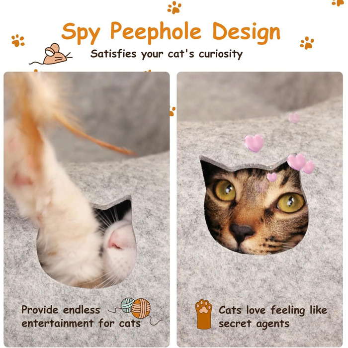 Кішка Будиночок-Туннель Nobleza з Фетру, Сірий, 60x60x26 см