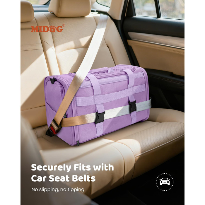 Транспортувальна сумка для котів та маленьких собак MIDOG, м'яка, TSA-сертифікована, для подорожей літаком, під сидіння, з розширеним простором та надійними застібками, оливковий/листяний колір