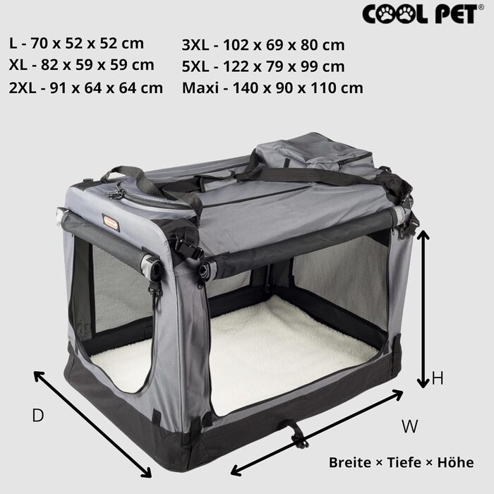 Переносна складана переносна коробка для собак 91х64х64 см (2XL, сірий)