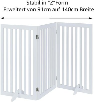 Захисний бар'єр для собак Unipaws, без свердління, дерев'яний, розкладний, для захисту сходів, воріт, каміну (3 елементи, 91 см), білий 153 x 91 см