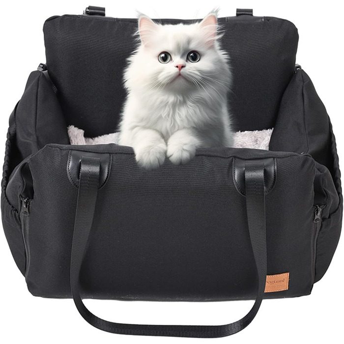 Автокрісло для собак, автосидіння для собак, маленьких собак. З безпечним ременем та кишенькою для зберігання. Водонепроникне та пральне автокрісло для собак (Чорний, One Size)