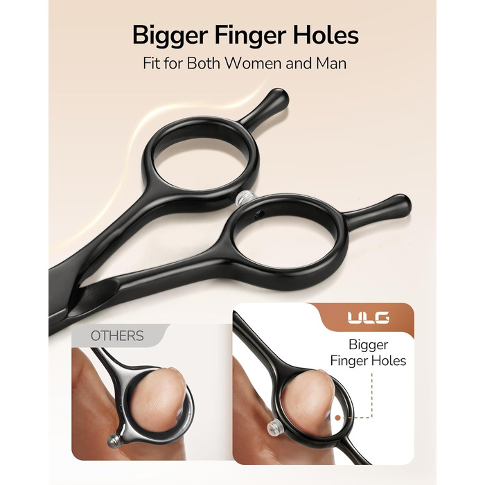 Професійний набір для стрижки волосся ULG: 2 ножиці (16,5 см), розріджувач, гребінець, затискачі, кейс. Підходить для чоловіків, жінок, дітей.