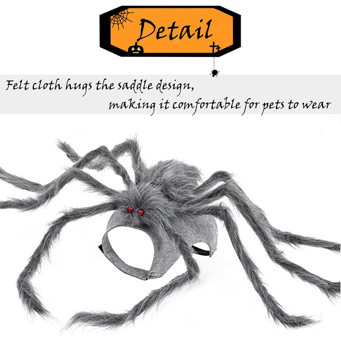 Костюм Павука на Хелловін для собак BAMY, кумедний аксесуар, сірий колір, косплей для домашніх тварин, розмір S (обхват грудей 30–41,9 см)