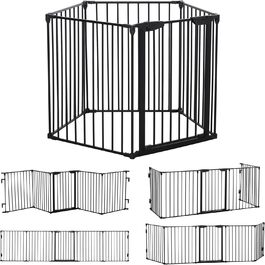 PawHut Забіг для цуценят 2 в 1, 5-секційний, розкладний, з дверцятами. Металевий забіг для собак, 300 x 74,5 см, чорний. DIY забіг для цуценят, захист від каміну та плити для малих та середніх собак