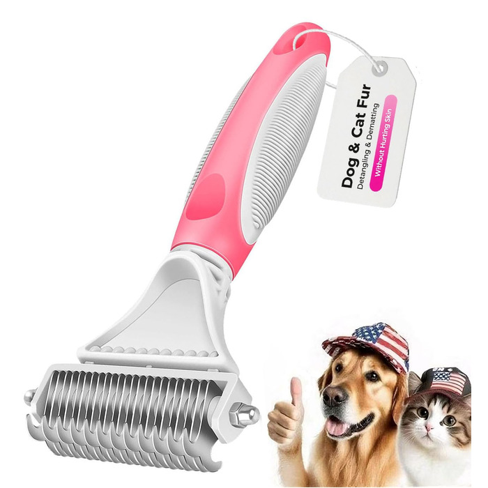 Гребінець для котів та собак Fellkamm з двома сторонами, для видалення линяння та розплутування шерсті, підходить для середньої та довгої шерсті, рожевий
