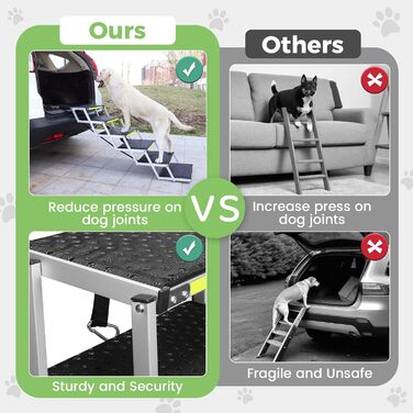 Сходинки для собак Robuster з 6-шарового алюмінію з тканини 1680D PVC – протиковзкі, легкі та портативні – ідеально підходять для авто, SUV, вантажівок – Чорний (106 x 80 x 43 см)