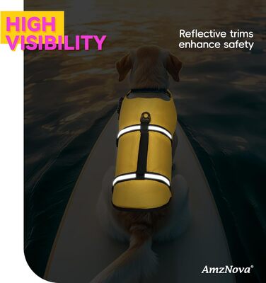 AMZNOVA Рик-стоп жилет для плавання собак, XL, жовтий. Жилет для собак, жилет для плавання, рятувальний жилет для собак. Підходить для човнів.