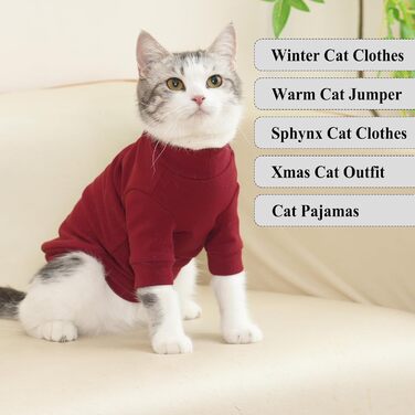 Пуловер для безшерстних котів Sphynx, теплий, червоний, XL. Костюм для кота, теплий пуловер, костюм на Новий Рік.