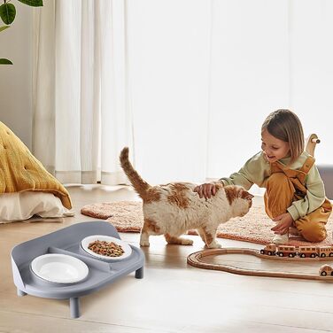 Набір мисок для котів та маленьких собак Bartuke Katzennapf Erhöht: годівниця, миска для їжі та вода (сірий)