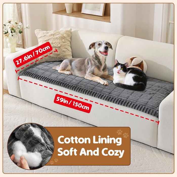 Плед на диван для собак, фланелевий, 70 x 150 см, антиковзаюча підкладка, захист від бруду та шерсті, темно-сірий