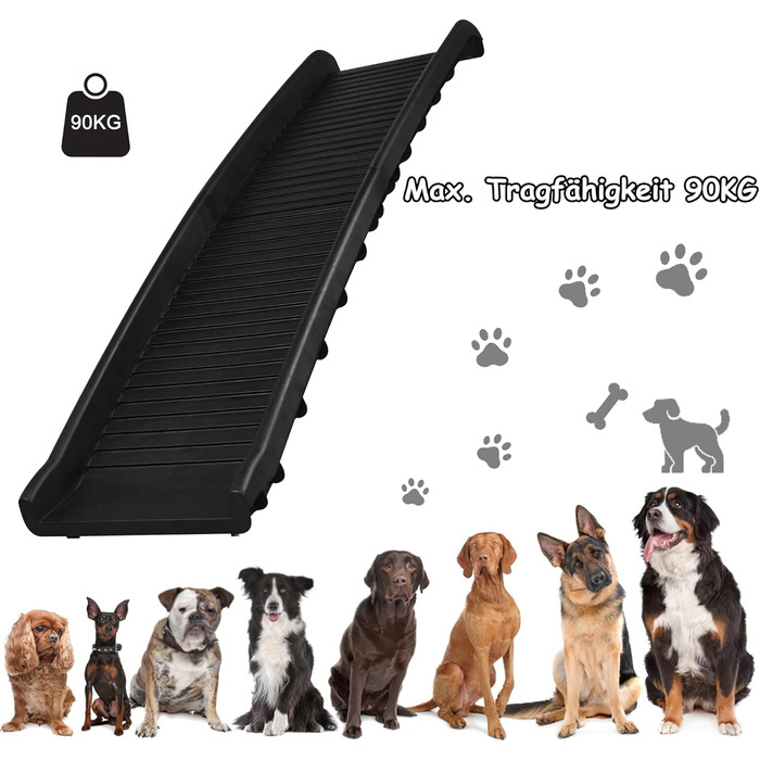 Наізі Рампа для собак 156см, складна, з антиковзким покриттям, для собак/кішок/домашніх тварин до 90 кг, чорна
