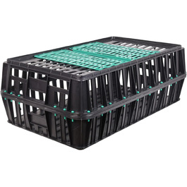 VOSS.farming Транспортувальний контейнер для птиці, 74x55x30 см, міцний пластиковий ящик із розсувними дверцятами, для курей, качок, перепелів, карликових курей, помаранчевий (83x50,5x31 см, чорний-зелений)